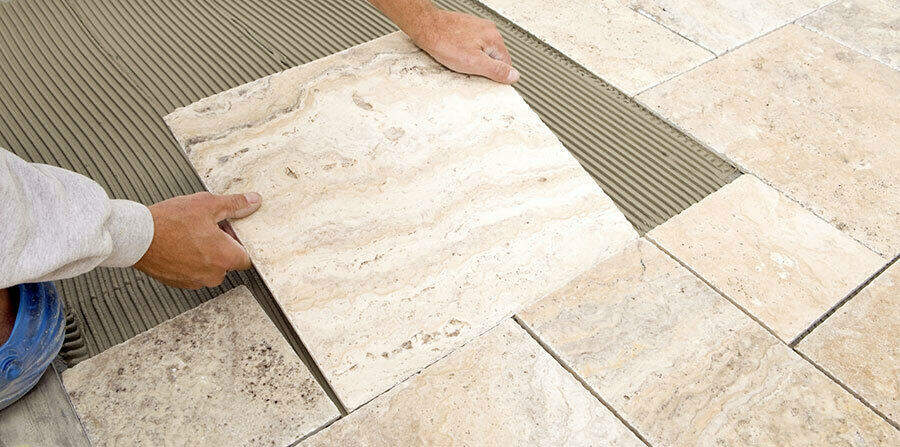 Ceramic tiles being installed with DELFI raw materials
